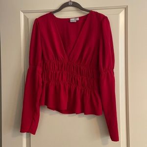 Red satin top with ruching